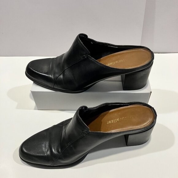 Naturalizer Black Leather Mules with Chunky Heels Womens Size 8.5 - Picture 4 of 13